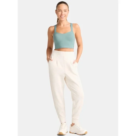 Avia Womens Pleated High Rise Joggers Cream Heather Scubaknit Size M 8-10 - Picture 3 of 6
